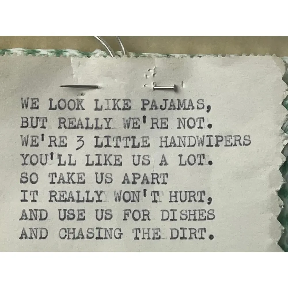 Dishcloth Novelty Pajamas Green Striped Kitchen Handwipers Poem Gift 60s VTG